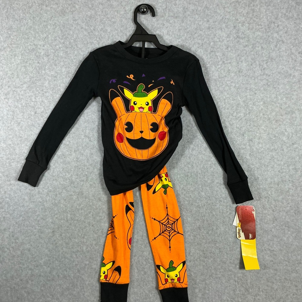 Pokemon Pikachu Halloween Pajama Set Boys Size 4 Black Orange Pumpkins